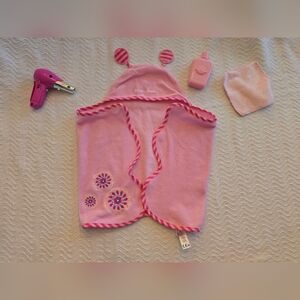 American Girl Bitty Baby Pink Hooded  Towel, Hair Dryer And Accessories